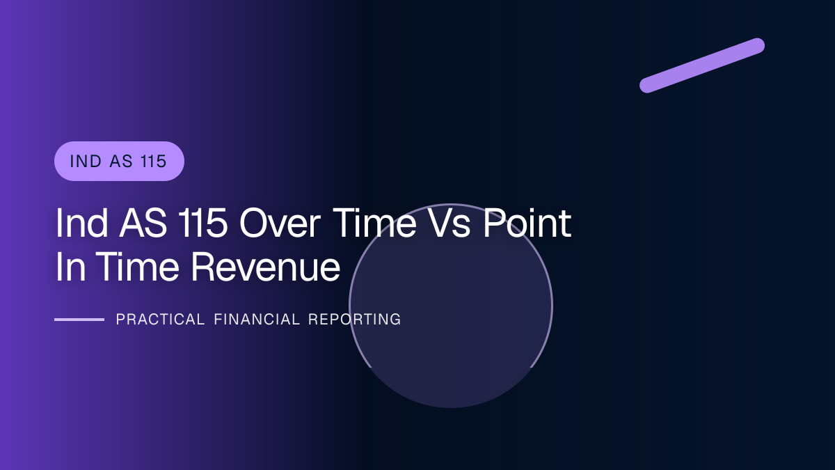 Professional finance team reviewing over-time versus point-in-time revenue under ind as 115 requirements and supporting accounting documentation