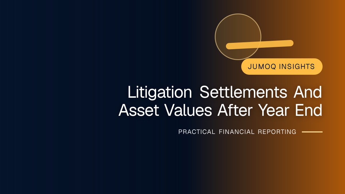 Professional financial reporting illustration for Litigation, Settlements and Asset Values after Year End